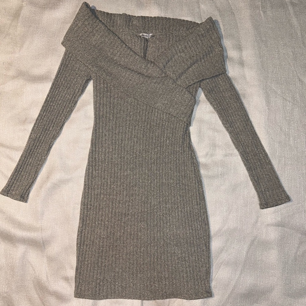 Light Grey V neck wrap Sweater Dress